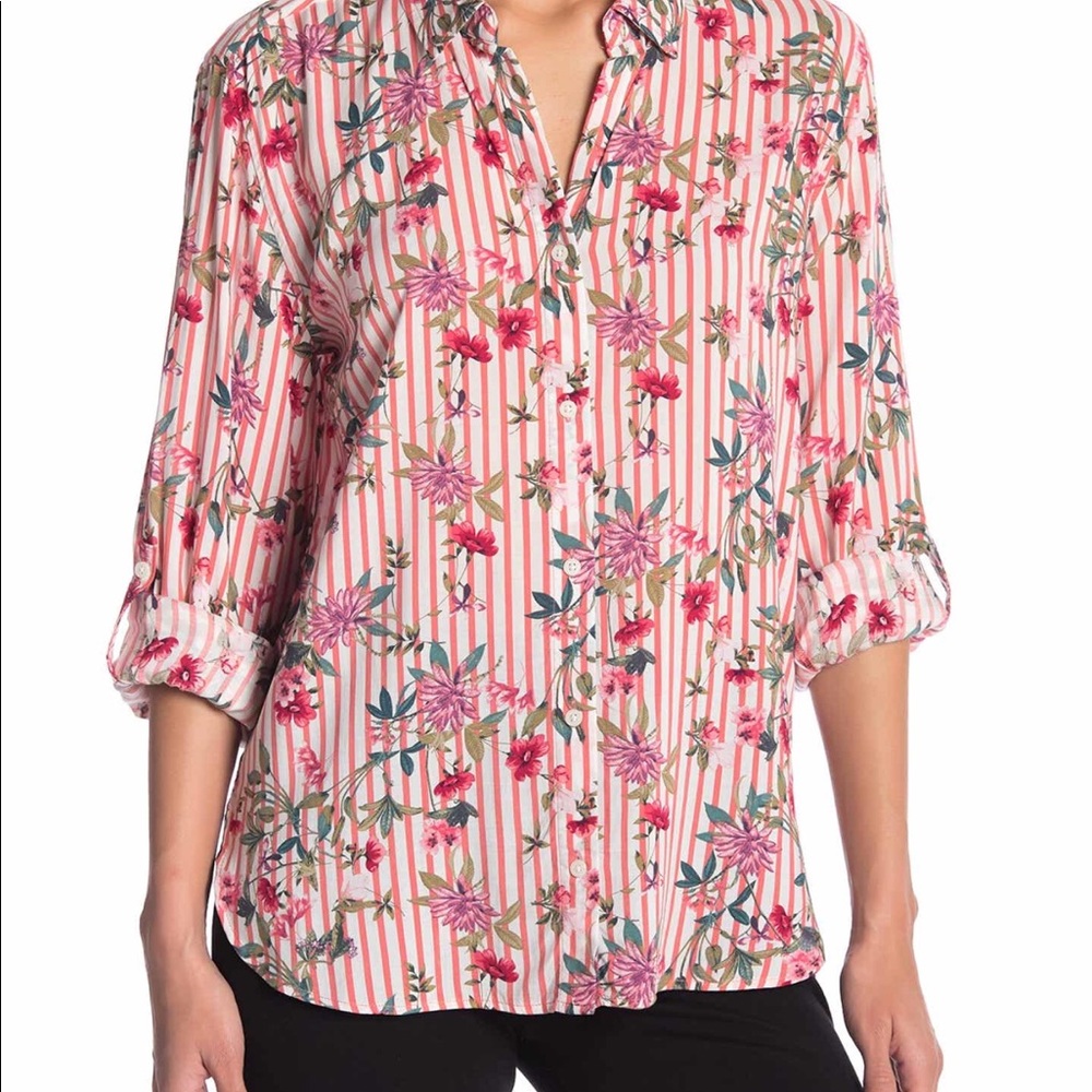 como vintage striped flower blouse